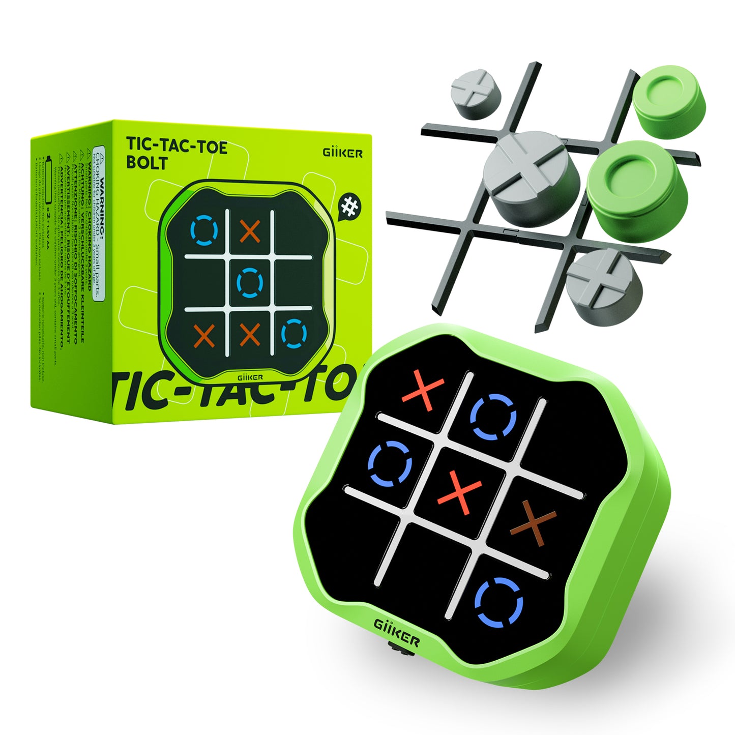 GiiKER Tic Tac Toe Bolt – 3-in-1 Handheld Game for Kids 3+ | Boost Focus, Memory & Quick Thinking On-the-Go
